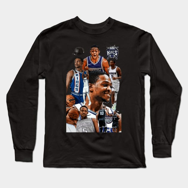 DeAaron Fox Vector Art Long Sleeve T-Shirt by Playful Creatives